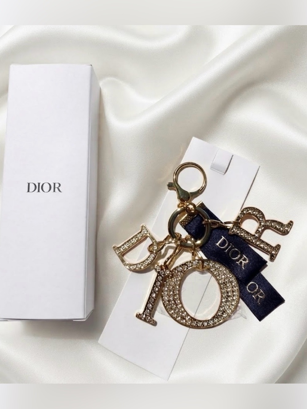 DIOR Gold and Black Crystal 'D I O R' Keychain Charm AMAZING New in box
